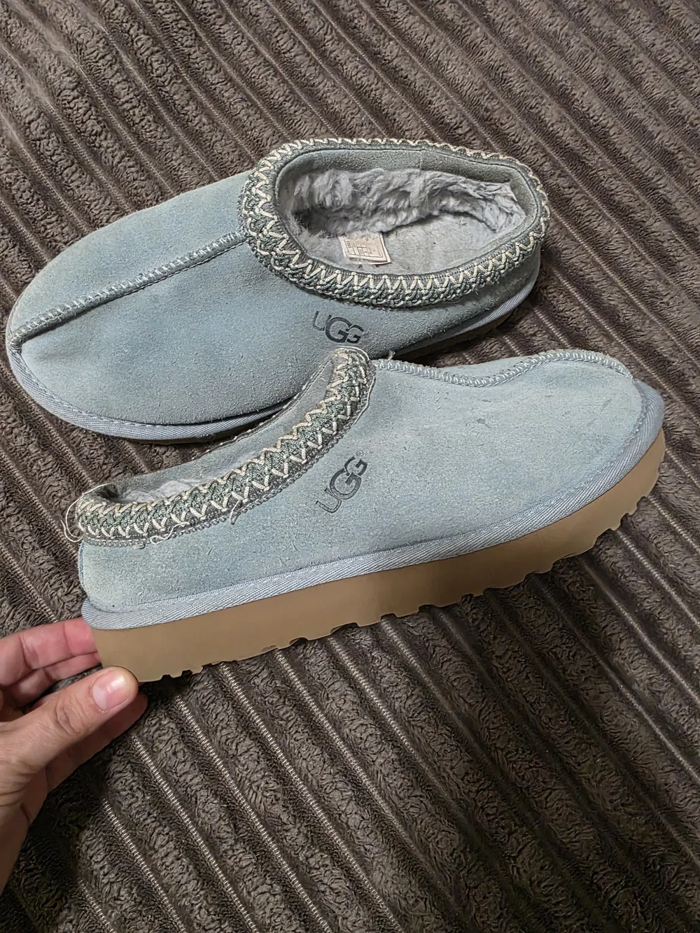 UGGs Light Grey Suede Slip-On Clog with Braided Trim